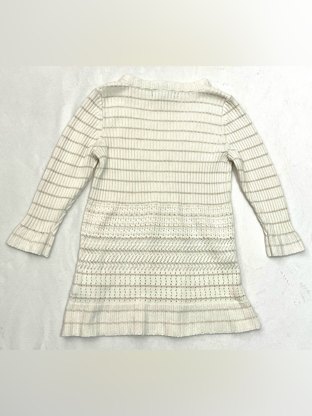 Calvin Klein Women’s 3/4 Sleeve Cream Gold Knit Cotton Blend Sweater Petite Med - Picture 15 of 16